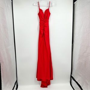 La Femme Red Sweetheart Chiffon Maxi Dress Trumpet Gown Size 00